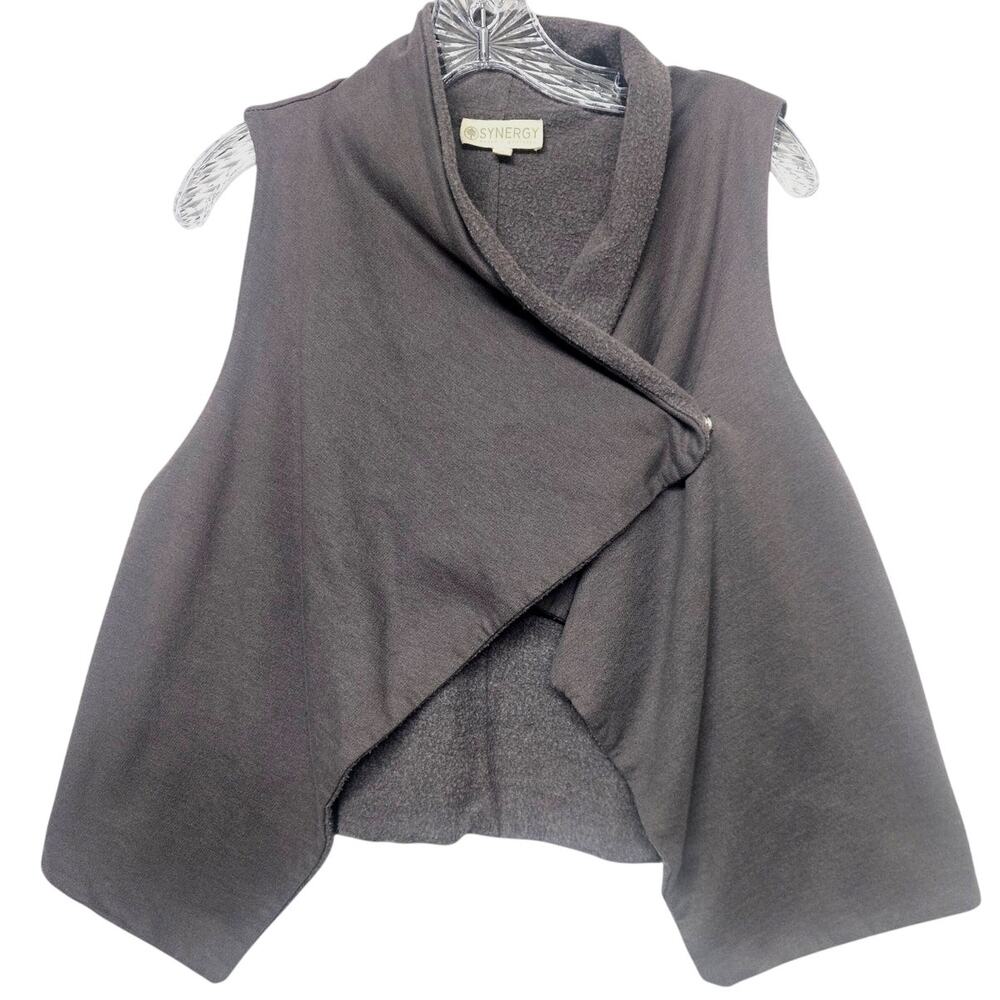 Synergy Organic Clothing Cotton Vest Large Gray Foldover Button Snap Front